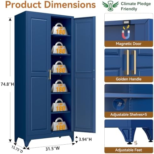 Polup 75" Pantry Cabinet, Tall Metal Storage Cabinet with Doors and Shelves