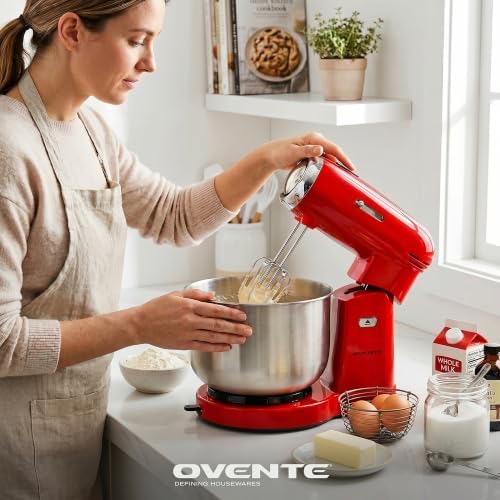 OVENTE Electric Stand Mixer, 3.5 QT, 5 Mixing Speeds, 250W, Red SM680R