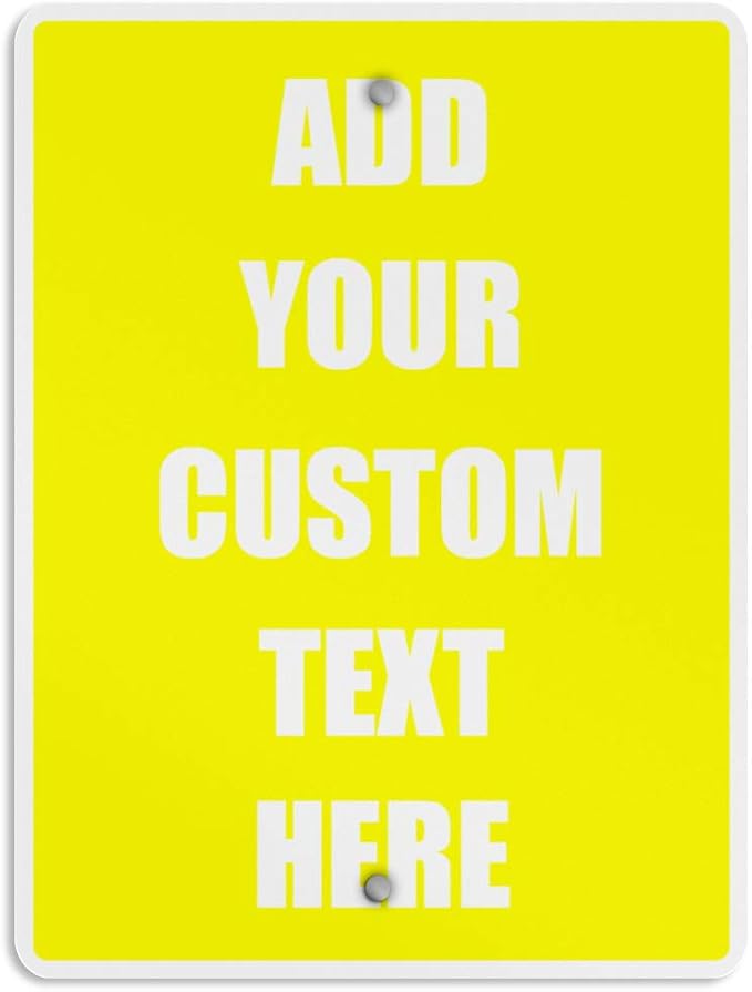 Aluminum Weatherproof Metal Sign Multiple Sizes Custom Personalized Text Here Yellow White Caution Vertical Street 9x12Inches