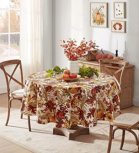 Newbridge Thanksgiving Fall Days Pumpkin 70” Round Vinyl Tablecloth