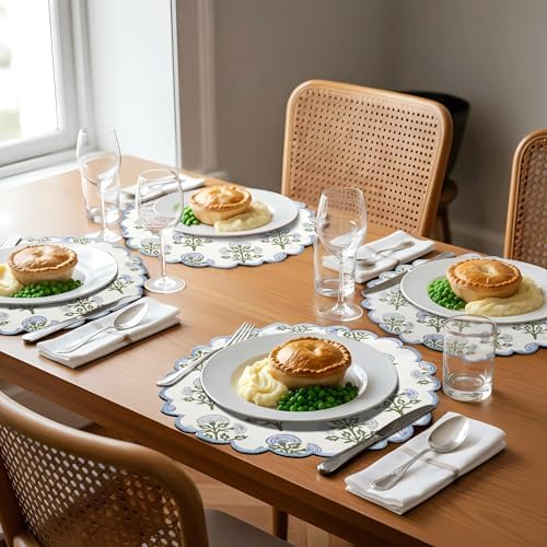 Ridhi Floral Block Print Round Placemats 15 in, Set of 4, Mughal Buta Blue