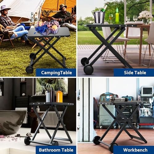Folding Grill Table with 2 Wheels, Pizza Oven Cart for Ninja, Blackstone