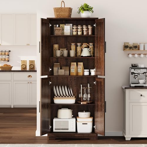 Garvee Kitchen Pantry Cabinet, 70 Inch Tall Storage Cabinet with Doors and Adjustable Shelves, Freestanding Wooden Classic Cupboard for Living Room, Dining Room, Bathroom