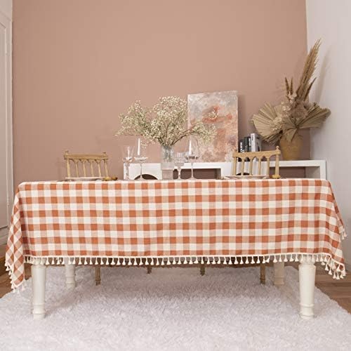 Midsummer Breeze Fall Thanksgiving Orange Gingham Tablecloth 55”x84”