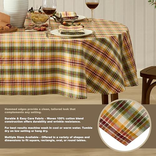 Newbridge Thanksgiving Wheatfield Plaid 60 x 84 Inch Oval Tablecloth