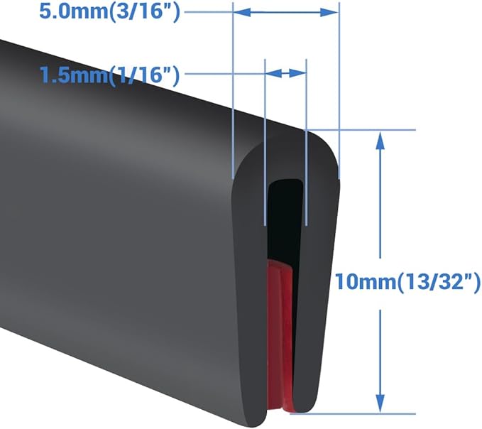 Rubber Edge Trim, Self-Adhesive Rubber Edge Trim, Edge Protector for Sheet Metal, EPDM Material, Fit 1/16"(1.6mm), Length 20Ft, Black Color,