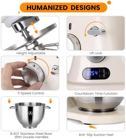 8.4QT Commercial Stand Mixer 800W with Aluminum Die Casting Meets the Standard of NSF/ANSI 8-2023, Mixers Kitchen Electric Stand Mixer with Stainless Steel 8L Bowl, Dough Hook, Whisk and Beater