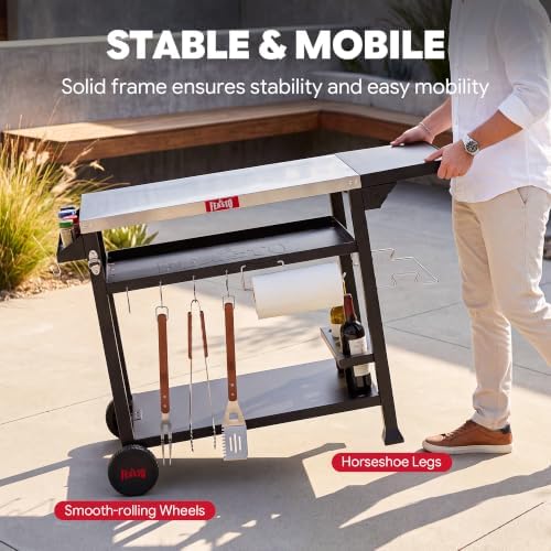 Feasto Grill Cart, 40x26 Inch Outdoor BBQ Cart with Foldable Side Shelf