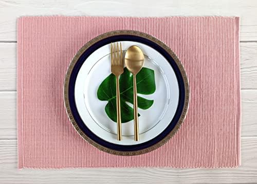 100% Cotton Ribbed Placemats - Set of 4-13 x 19 Inches - Dull Pink - Everyday Basic Cloth Table Mats - Thick Construction, Washable & Reusable Cloth Place Mats - by AVKA Studio