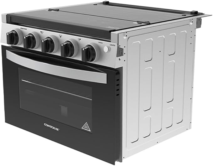 RV 3-Burner Drop-In Gas Range 17" | Black with Stainless Steel Accents | Stylish LED Knobs | Easy-Clean Oven | Propane-Powered | CSA Certified | GR-17BTC