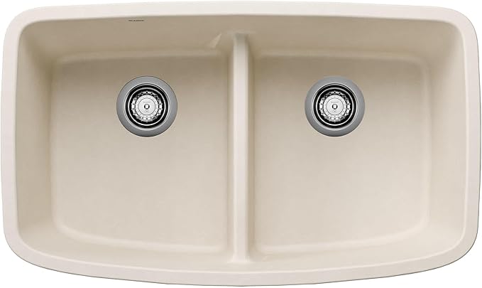 BLANCO 443089 VALEA SILGRANIT 50/50 Double Bowl Undermount Kitchen Sink with Low Divide, 32" X 19" - Soft White