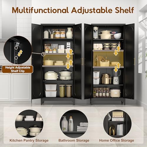 UNICOLY 75" Tall Pantry Storage Cabinet with Doors and 4 Adjustable Shelves