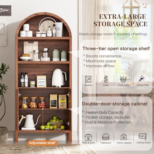 Ieejdn 71" Tall Arched Kitchen Pantry,Modern Fluted Wood Storage Cabinet with Doors,Adjustable Shelves,Organizer, Versatile Cupboard for Kitchen,Living Room,Dining Room,Bathroom,Walnut3