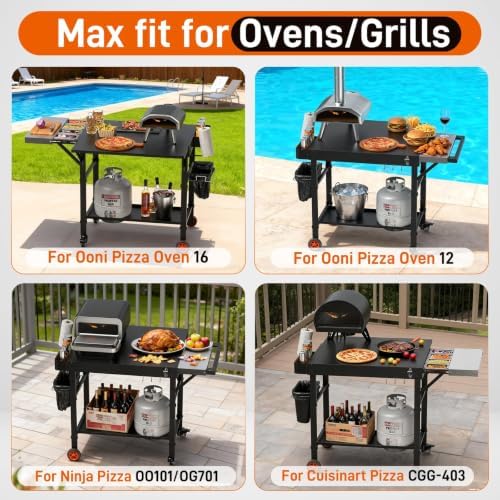 Pizza Oven Table with Cover, Folding Grill Table Solid and Sturdy