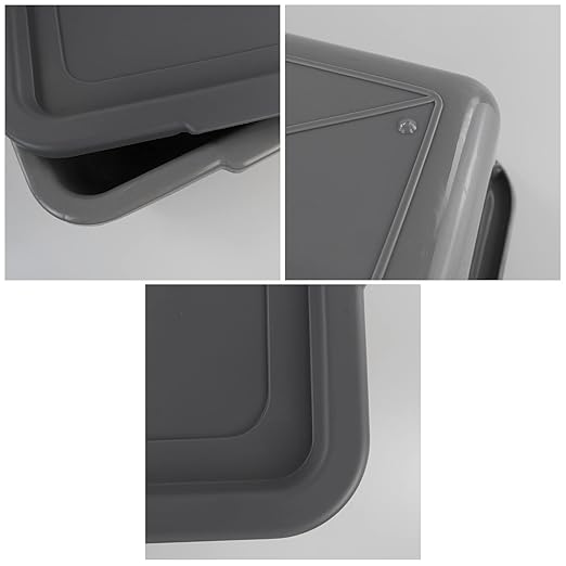 3-Pack 13 L Plastic Commercial Bus Tub, Gray Bus Box with Lid
