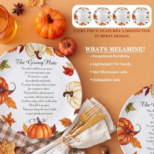 Sliner 4 Pcs Melamine Thanksgiving Pumpkin Plates Fall Dinnerware 10 Inch