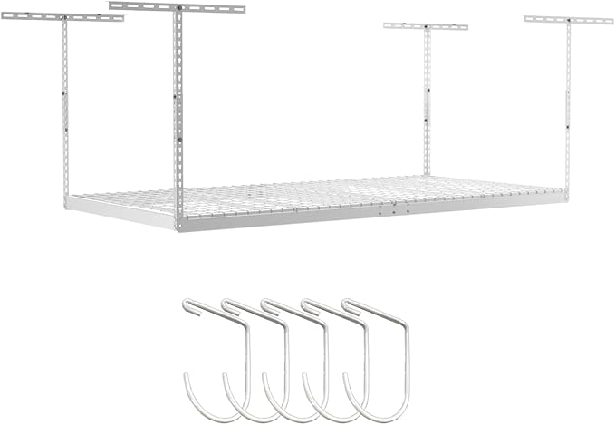 SafeRacks 4x8 Overhead Garage Storage Rack Heavy Duty - White (12"-24") - Holds 600 lb