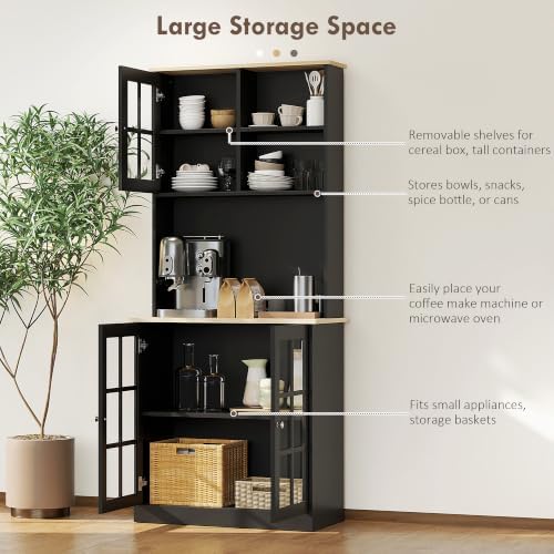 HOMCOM Kitchen Pantry Storage Cabinet 72" with Hutch, Black
