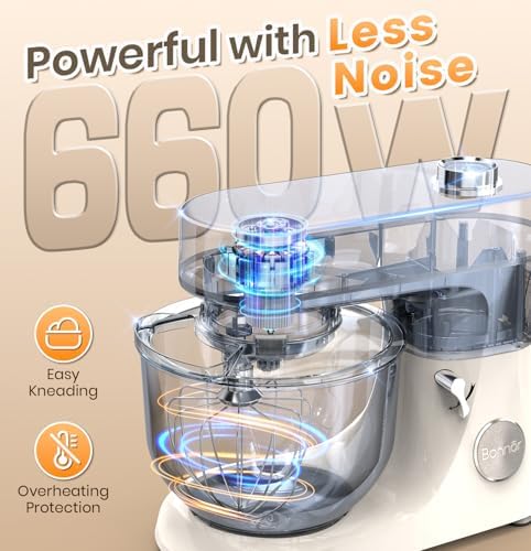 Stand Mixer 6QT Kitchen Mixer with LED Smart Touchscreen, 11-Speed Tilt-Head Mixer with Timer, 4 Preset Menus, Stainless Steel Bowl, Dough Hook, Whisk, Beater (White, 6Qt)