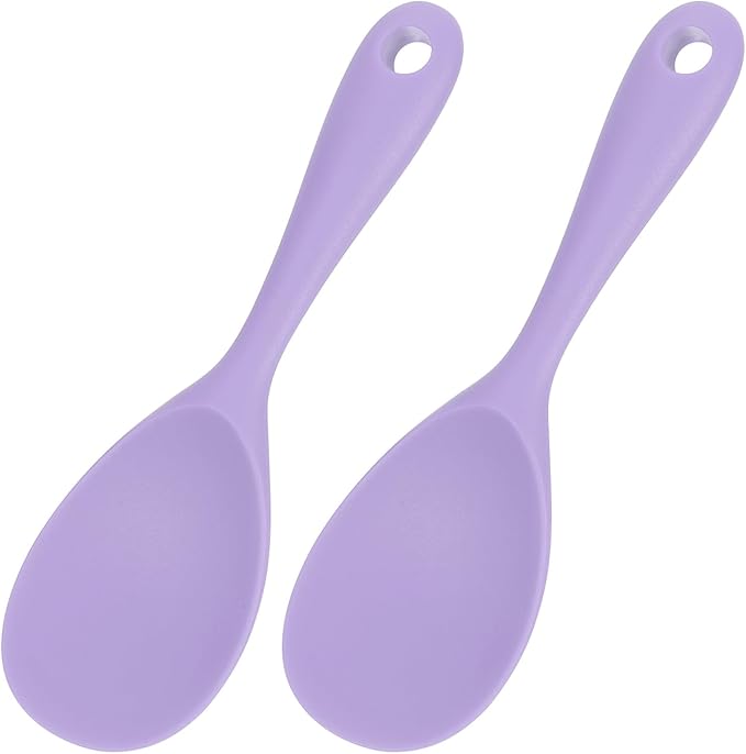 uxcell 2 Pack Rice Paddle, Silicone Rice Spoon Non Stick Rice Spatula Heat Resistant Rice Cooker Spoon, Purple