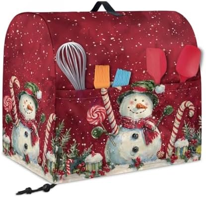 Kitchen Aid Mixer Cover Dust Cover with Pockets and Handle, Snowman Pattern, Polyester, Protects from Dust, Stains, and Splashes, Foldable, Washable, Universal Size
