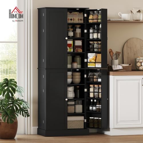 HOMCOM 65" Kitchen Pantry Storage Cabinet 16 Door Shelves Black