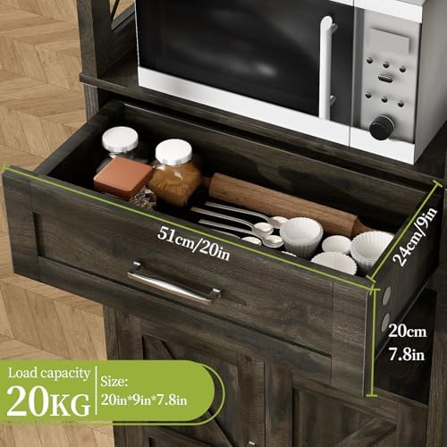 kepptory 55" Tall Kitchen Pantry, Farmhouse Storage Cabinet with Doors, Shelves and Drawer, Rustic Wood Cupboard for Kitchen, Dining Room