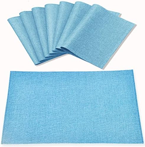 Cloth Placemats Set of 8, Linen Type Fabric Placemats Machine Washable Heat Resistant Placemats Wrinkle Free Thick Polyester Kitchen Place Mats for Dining Table (Light Blue)