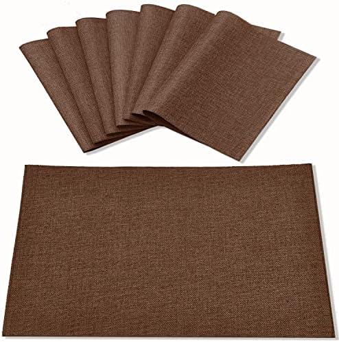 Cloth Placemats Set of 8, Linen Type Fabric Placemats Machine Washable Heat Resistant Placemats Wrinkle Free Thick Polyester Kitchen Place Mats for Dining Table (Dark Brown)
