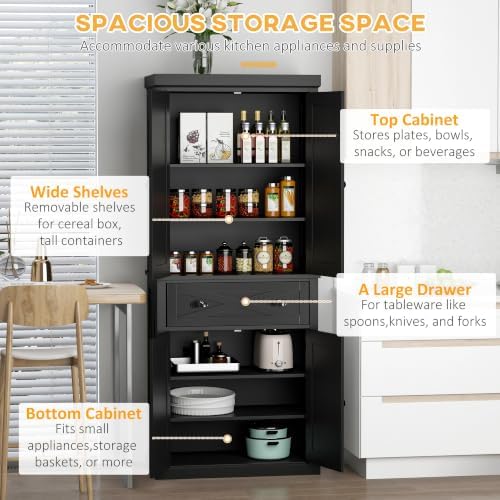 HOMCOM 72" Kitchen Pantry Storage Cabinet with 4 Doors, X-Frame, Black