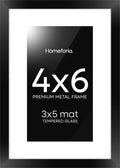 Homeforia 4x6 Picture Frame Black, High End Metal 4 x 6 Black Frames with Mat 3 x 5 for Art, 4x6 Desk Frame Matted to 3x5 inch Photo, 4 by 6 Wall or Tabletop Frames, Tempered Glass, Wall Kit, Set of 1