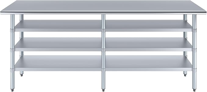 18 in. x 84 in. Stainless Steel Work Table with Three Bottom Shelves | NSF Kitchen Prep Table | Utitly Metal Table
