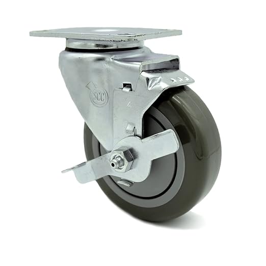 Service Caster Brand Replacement Caster for Uline Caster H-5539SWB - Swivel Top Plate Caster with 4 Inch Gray Polyurethane Wheel and Top Lock Brake - Fits Carts, Dollies and Poly Box Trucks H-1956