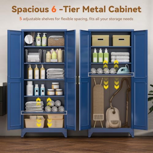 Polup 75" Pantry Cabinet, Tall Metal Storage Cabinet with Doors and Shelves
