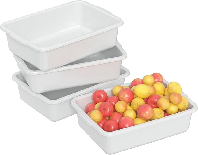 4 Packs 23 Liters Food Service Bus Tub, Plastic Bus Tote Wash Tubs, White