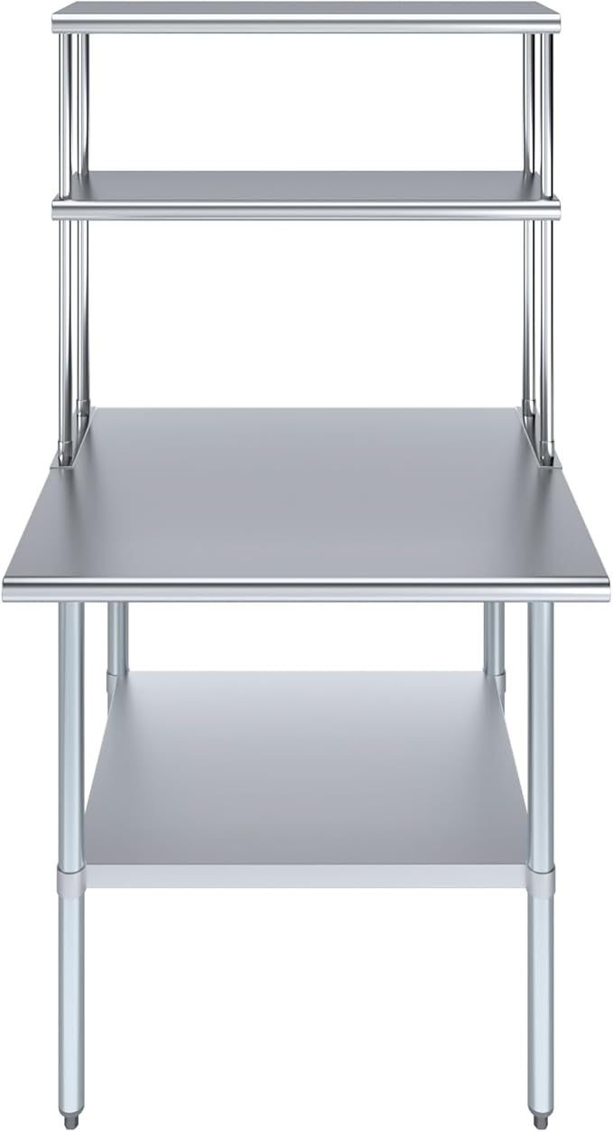 Amgood Stainless Steel Work Table Double Tier Overshelf 30" x 36" Work Table + 12" Overshelf