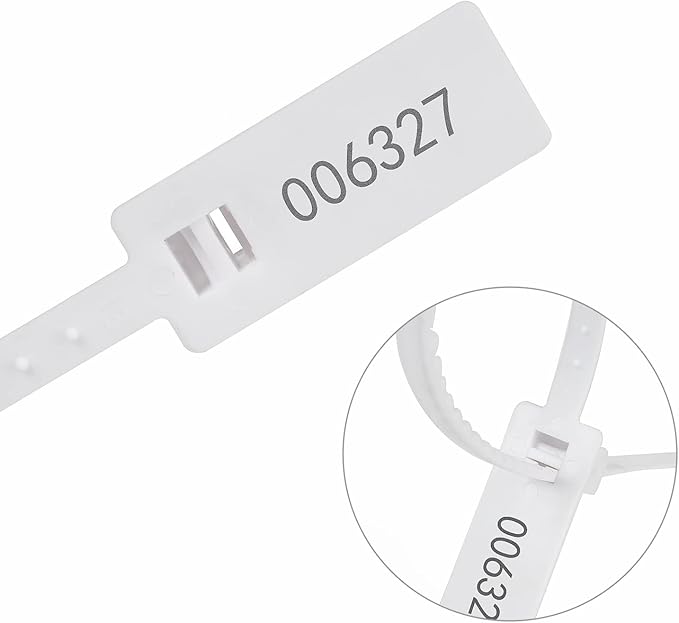 Heavy Duty Plastic Security Seals Self Locking Tamper Evident Shipping Seals Numbered Security Tags 500 PCS (White, 337 mm, 13.2")