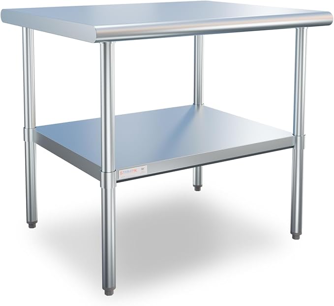 STABLEINK NSF Stainless Steel Prep Table 36 x 30 inches 3ft, Metal Work Table with Adjustable Undershelf, for Commercial Kitchen, Restaurant, Hotel and Garage