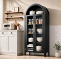 Garvee Arched Cabinet with Glass Doors, 5-Tier Kitchen Pantry Cabinet with Adjustable Shelves, Farmhouse Display Storage Cabinet for Dining Room, Living Room, Black