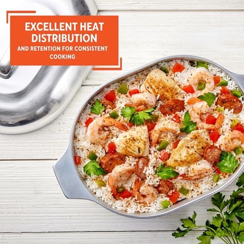 IMUSA 11 Inch Cajun Cast Aluminum Oval Roaster with Lid for Vegetables