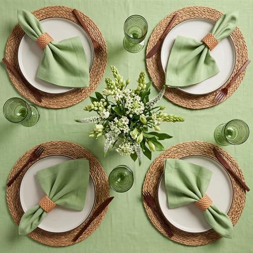 Solino Home 100% Pure Linen Napkins Laurel Green, Fete 20 x 20 in, Set of 4