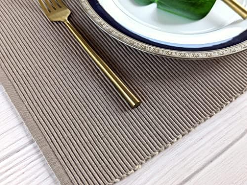 100% Cotton Ribbed Placemats - Set of 8-13 x 19 Inches - Taupe - Everyday Cloth Table Mats - Thick Construction, Washable & Reusable Cloth Place Mats - by AVKA Studio