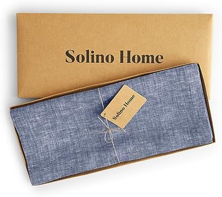Solino Home 100% Pure Linen Table Runner Chambray Indigo, Athena 14 x 60 in