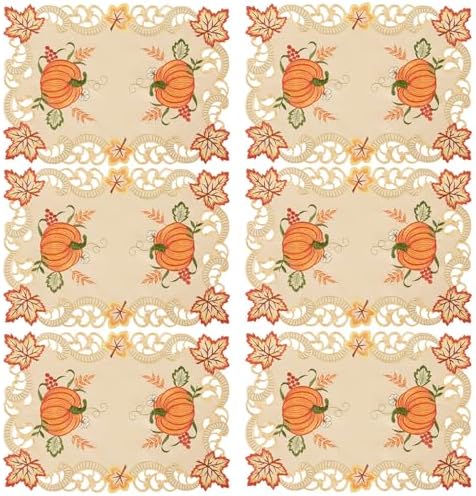 Simhomsen Embroidered Thanksgiving Harvest Pumpkins Table Runners for Autumn or Fall Decorations (13× 19 Inch Set of 6)