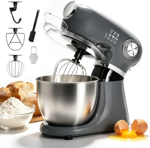 Electactic 5.3 Quart Electric Stand Mixer With 12 Speed, Low Noise, Grey