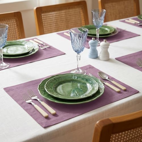 Solino Home 100% Pure Linen Placemats Mulberry, Fete 14 x 19 in, Set of 4