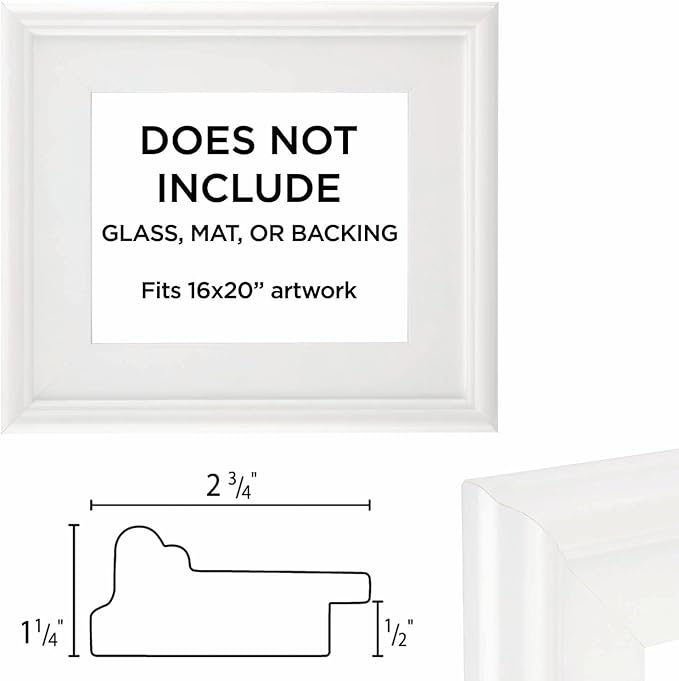Creative Mark Plein Air Style Frame, White, 16x20-2.75" Wide Moulding with 1/2" Rabbet Depth, Open Back W/O Glazing, Museum Quality, For Art Panels, Stretched Canvas, Pictures & More