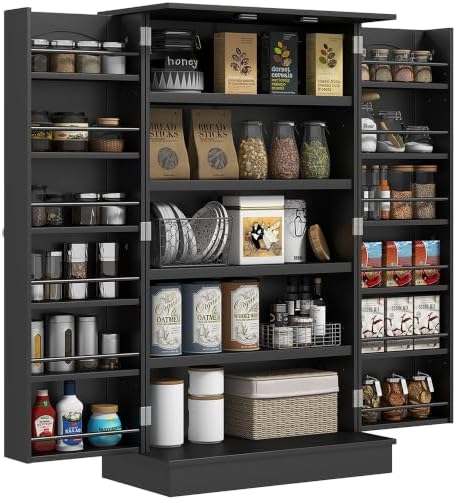 HOMCOM 41" Kitchen Pantry Storage Cabinet 12 Door Shelves Black