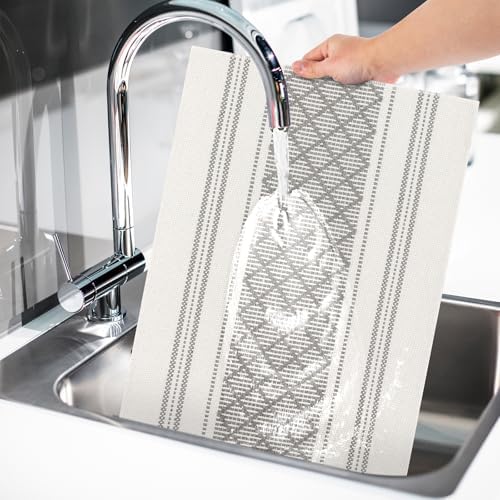 ADRIMER Placemats Set of 8, Boho Table Mats Cotton Blend, Durable Cloth Table Placemats Machine Washable, Rustic Place Mats for Dining Kitchen Table, 14 x 18 Inch, Grey
