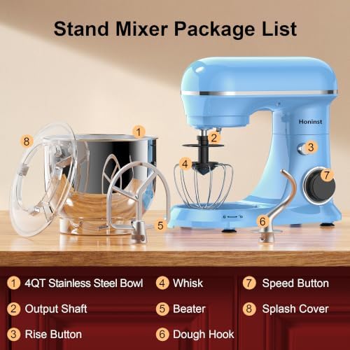 Honinst 4QT Electric Stand Mixer, 10-Speed Tilt-Head Compact Kitchen Mixer